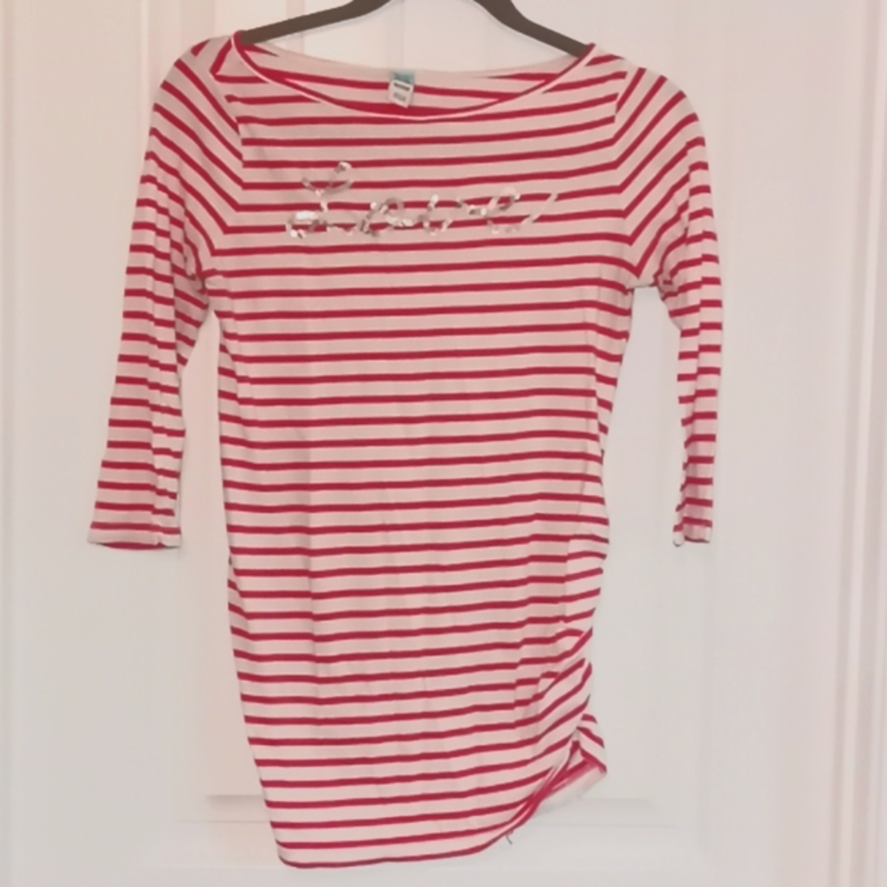 Pink/White Stripe Maternity Top